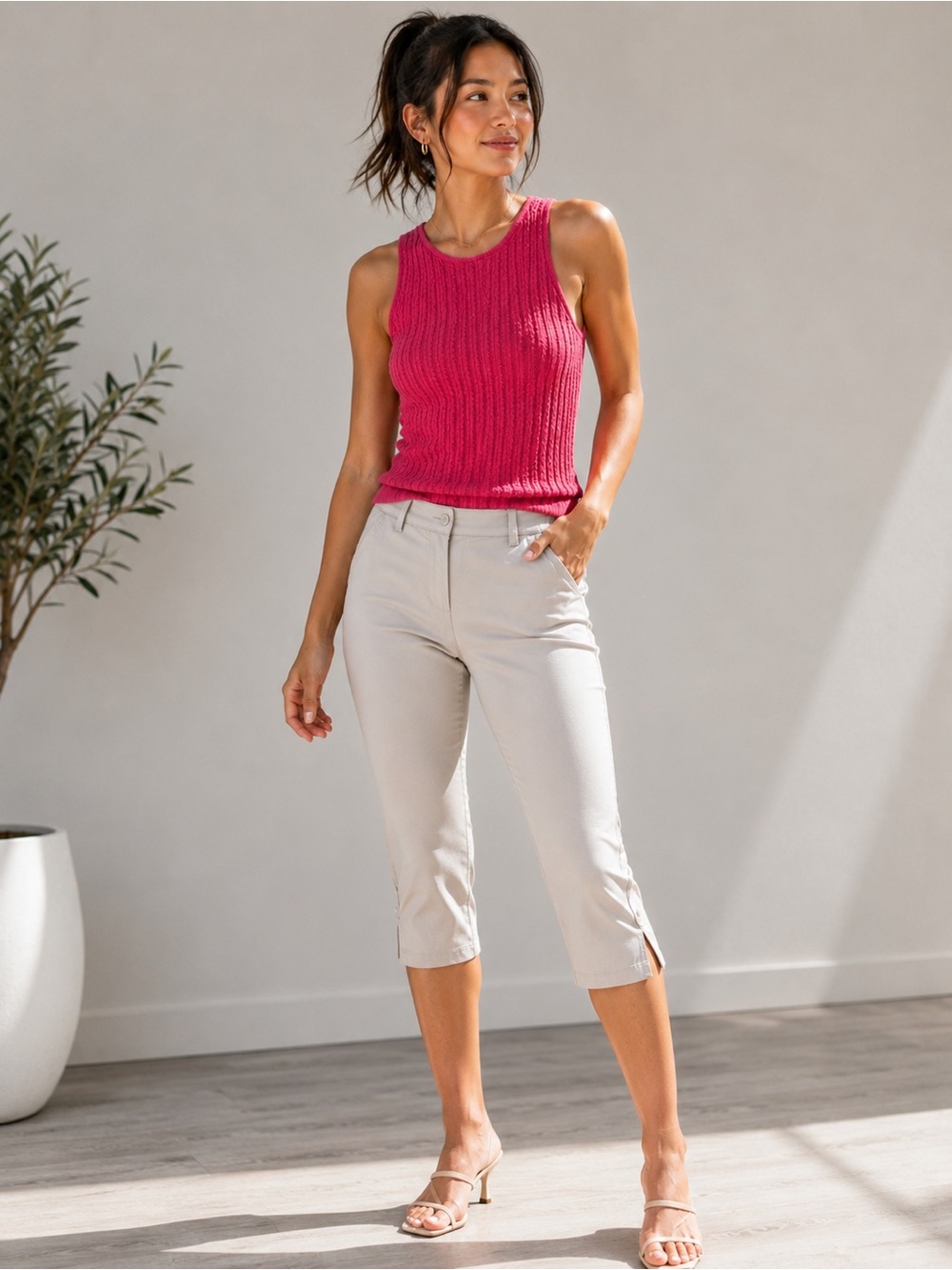 LOFT Hot Pink Ribbed Sleeveless Tank
